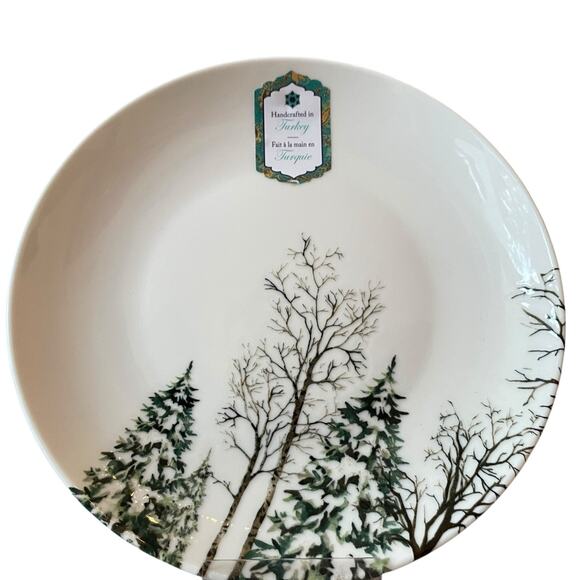Intesa Home Christmas Pine Tree Salad Plates 8in Green White Set of 4 NEW - Picture 8 of 9